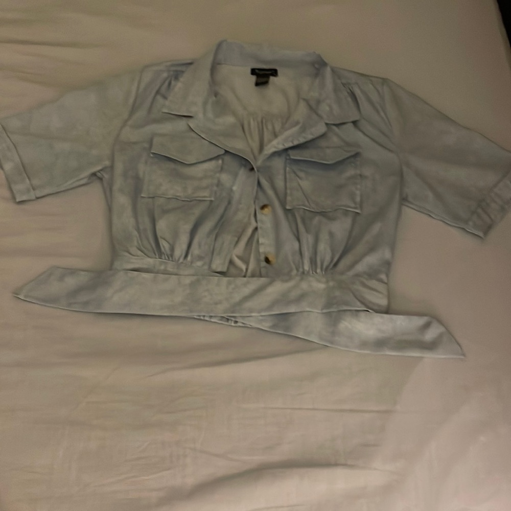 Cropped Light Blue Style House Blouse
